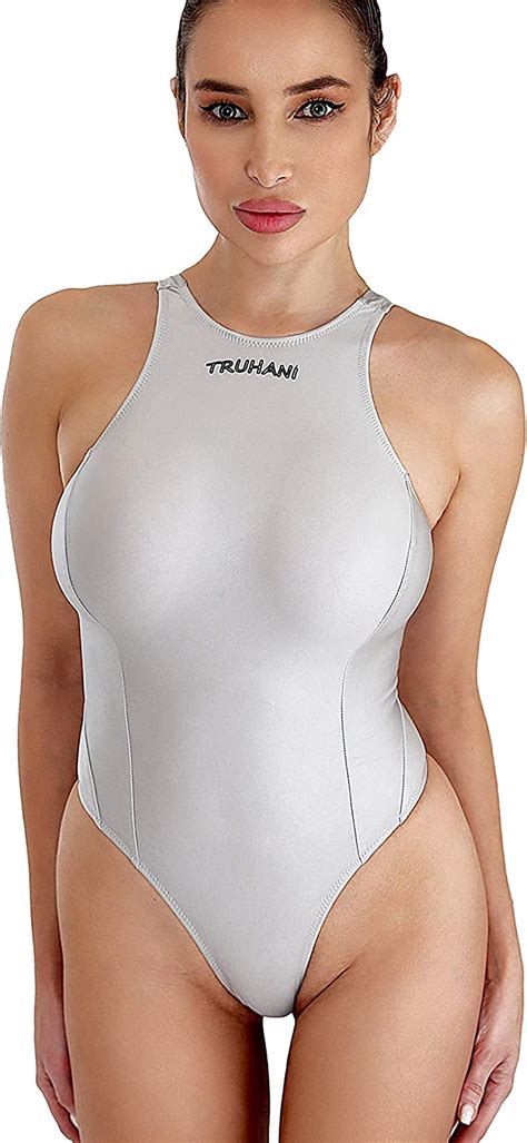 Truhani Sexy Cute Sheer One Piece Thong Swimsuit See Through High Neck
