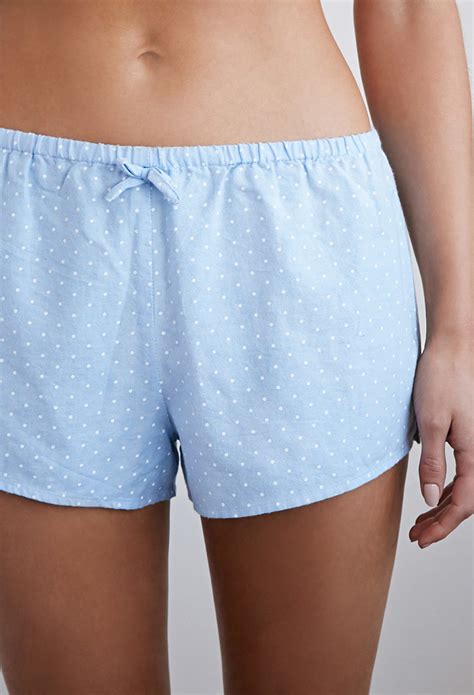 Lyst Forever Dotted Cotton Pj Shorts In Blue