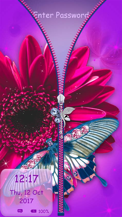 Diamond Butterfly Zipper Screen Lock For Android Apk