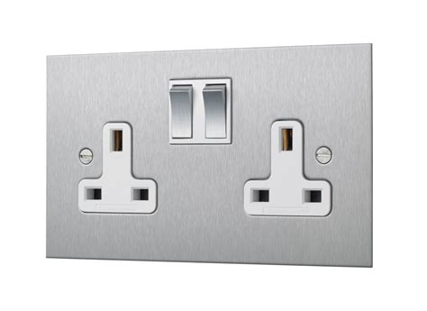 satin stainless steel double socket twin switched 2 gang 13 amp wandsworth electrical