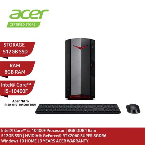 Acer Aspire Nitro N50 610 10400w10d I5 10400 8gdr4 512gb Ssd Rtx2060