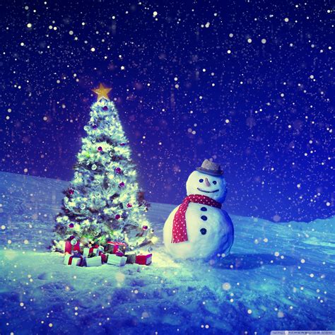 Free Download Christmas Tree Snowman Winter Landscape 4k Hd Desktop