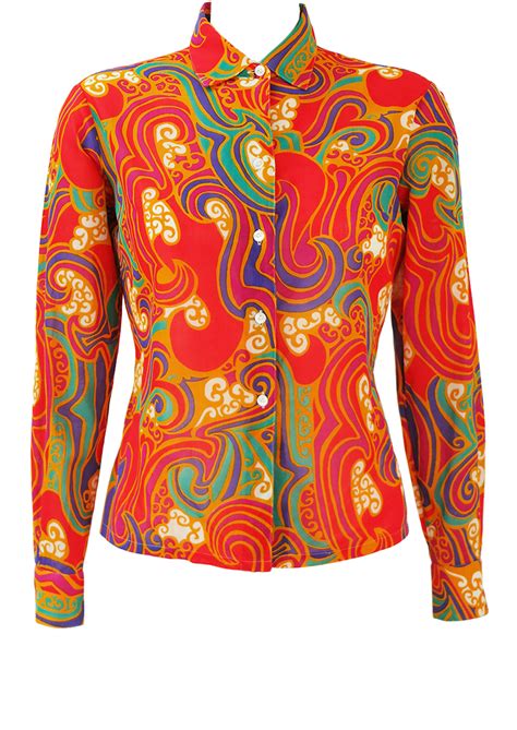 vintage 60 s multicoloured psychedelic print blouse m reign vintage