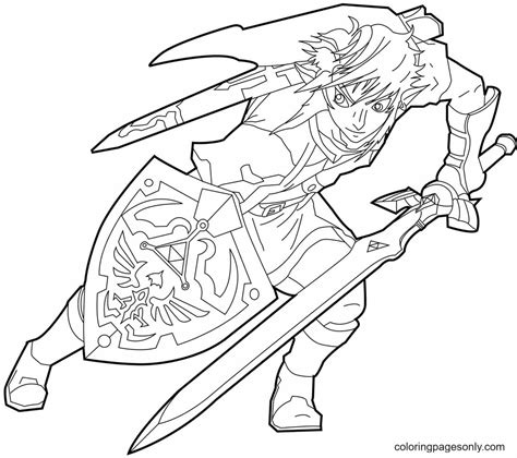 Legend Of Zelda Coloring Pages Link S Shield Free Pri