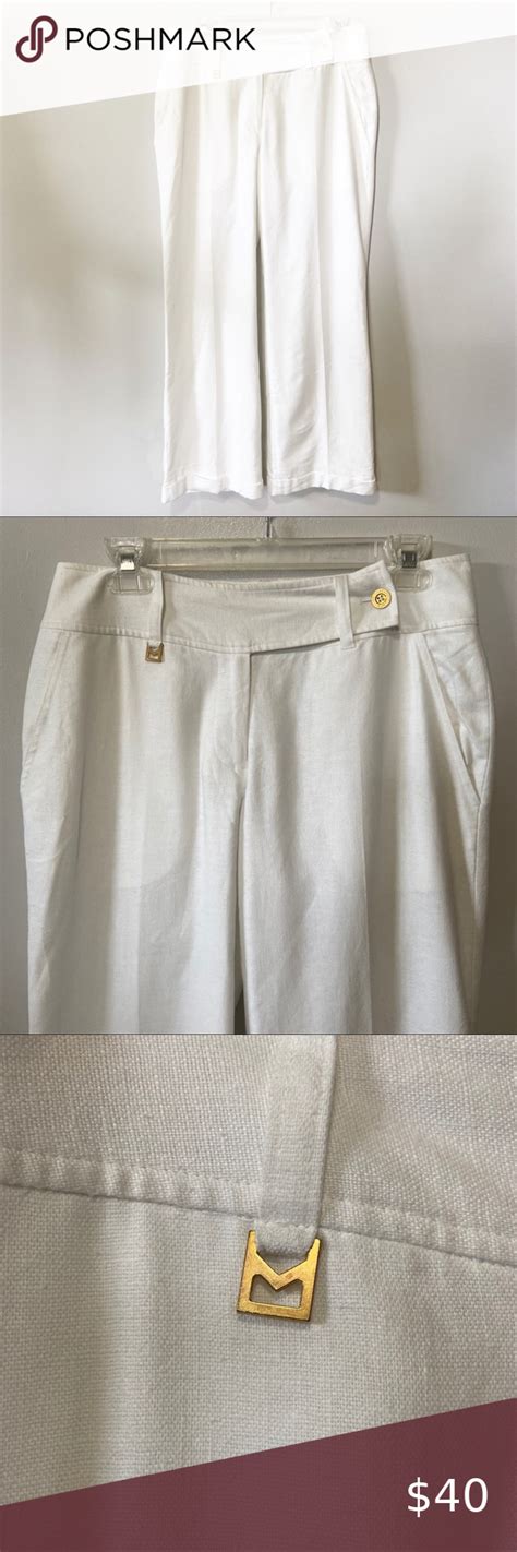 Michael Kors White Linen Cuffed Wide Leg Pants 6 Wide Leg Pants