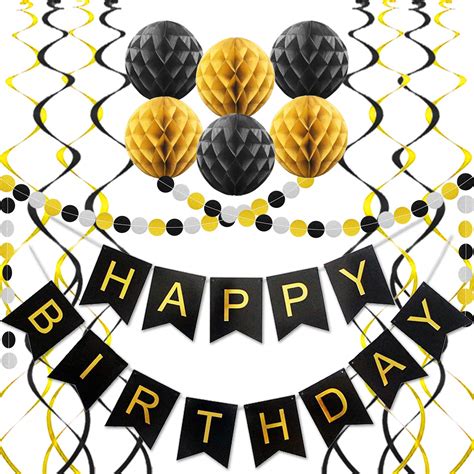 Buy Black Birthday Decorations Happy Birthday Banner Paper Pom Poms Circle Garland And