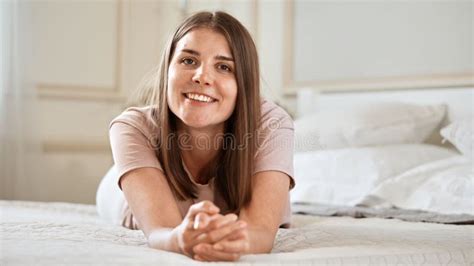 Caucasian Female Posing Lying On The Bed Stock Photo Image Of Female