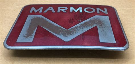 Vintage Marmon Motor Truck Grill Hood Emblem Ornament Red Enamel