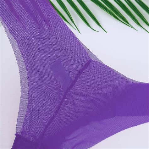 Uocefik Womens Panties Sexy Underwear Sheer Mesh Low Rise G String Thongs Purple