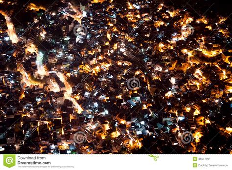 Slum Rocinha In Rio De Janeiro At Night Stock Image