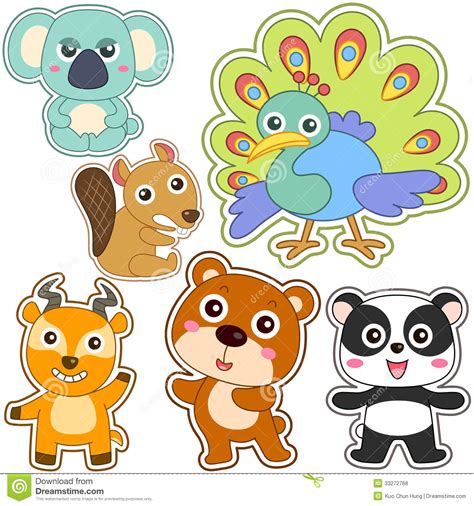 Cute Cartoon Animal Set Stock Vector Illustration Of