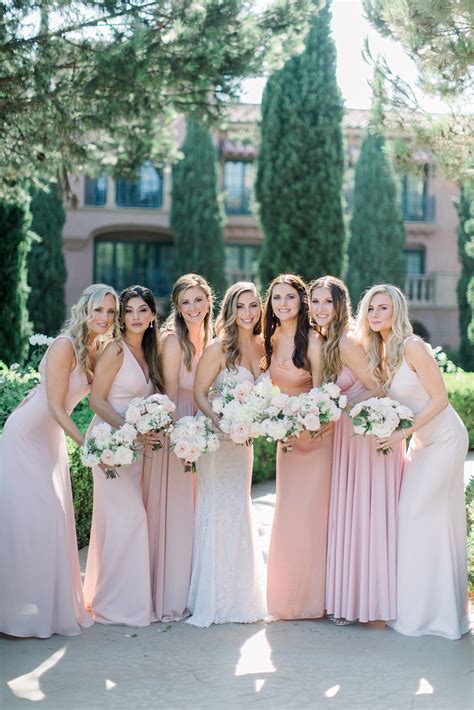 Bridesmaids Outdoor Wedding In Different Shades Of Blush Pink Br