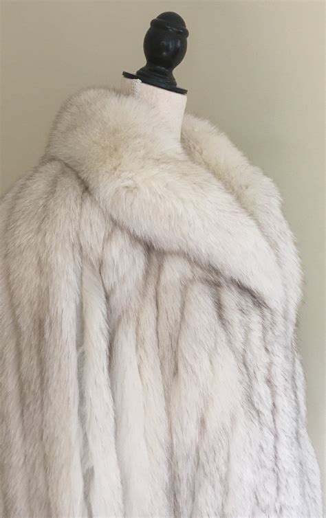 White Fox Fur Coat Jacket Vintage 50s Shillitos Fur Salon Winter Mid Length Coat Womens Xs S