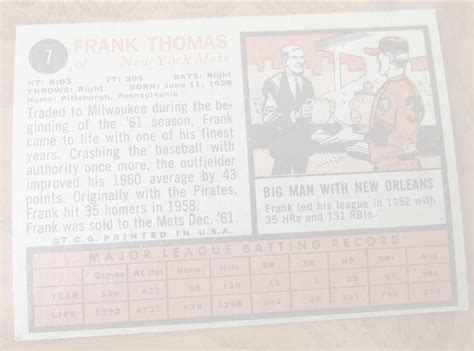 1962 Topps Baseball - # 7 Frank Thomas, OF, New York Mets | eBay