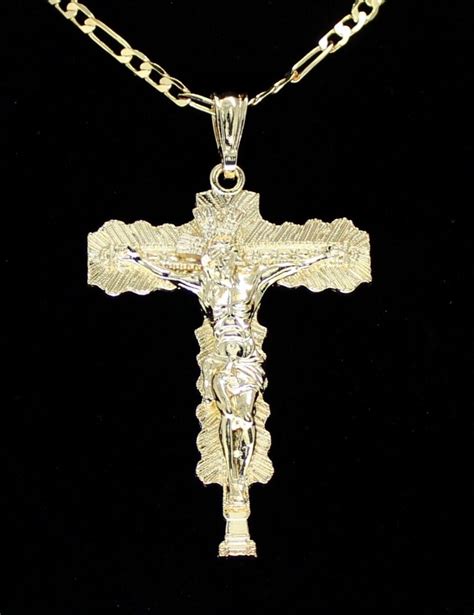 Large Crucifix Pendant K GoldPlated Figaro Chain Men Women Religious Chain EBay