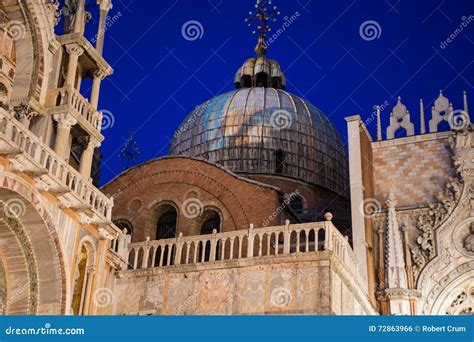 Domes Of St Marks Cathedral At Night In Venice Italy Stock Photo