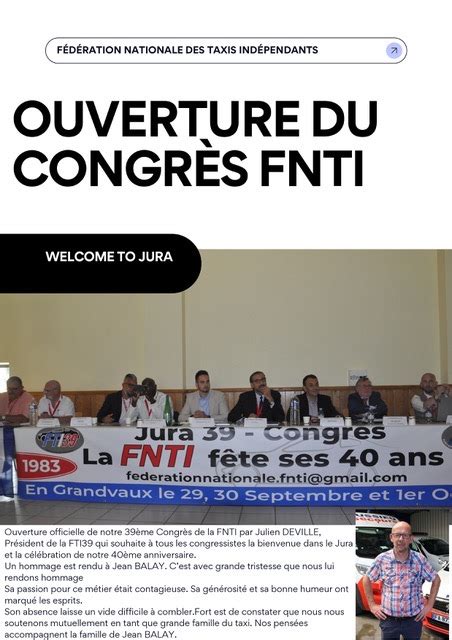 Compte Rendu 39ème Congrès FNTI 2023 Fédération Nationale des Taxis