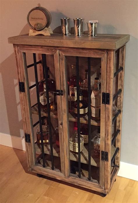 Liquor Cabinet Rustic Iron And Wood With Natural Distressed Etsy