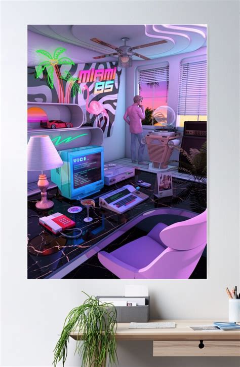 Synthwave Miami 85 Poster By Dennybusyet Retro Bedrooms Retro Room