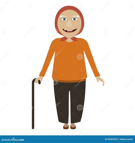 Old Woman With Cane Senior Lady With Glasses Walking Vector