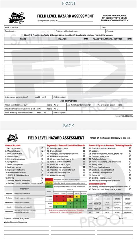 Field Level Hazard Assessment Card Flha3c Template Forms Direct