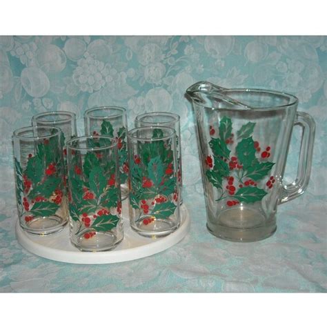 6 glass tumblers and pitcher crisa libbey christmas set