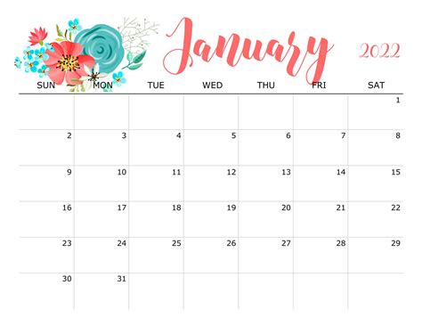 Cute January Calendar Printable Floral Designs Hot Sex Picture