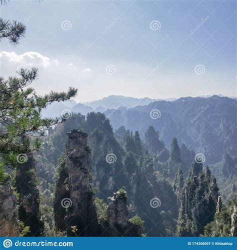 Zhangjiajie Cliff Mountain At Wulingyuan National Forest Park Stock