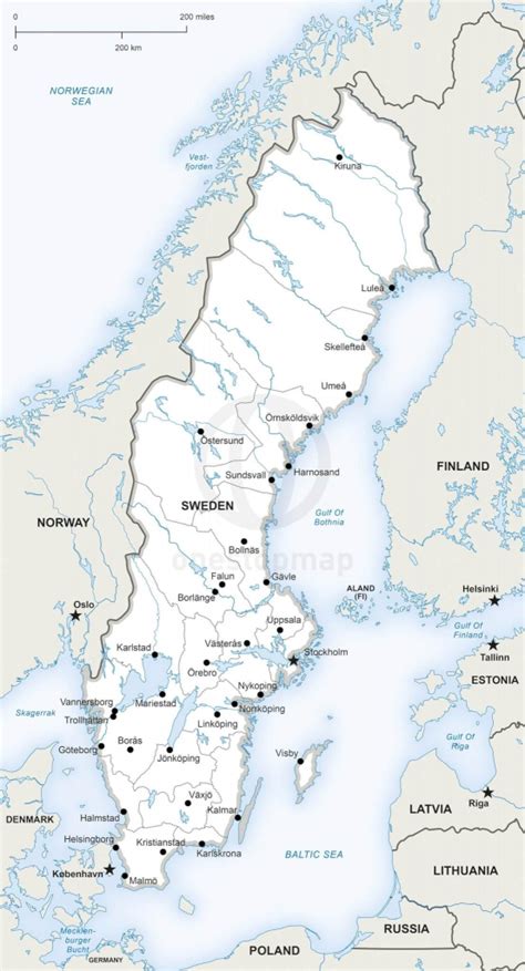 Vector Map Of Sweden Political One Stop Map In Printable Map Of