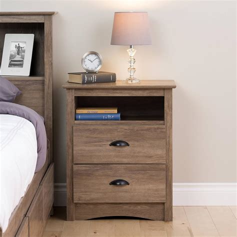 2 Drawer Tall Nightstand With Open Cubbie Drifted Gray Bedroom