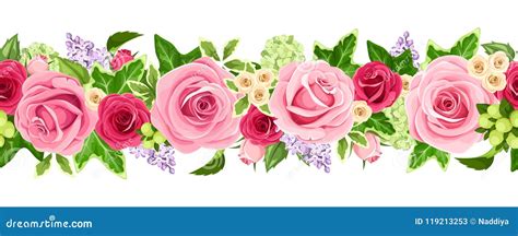 Horizontal Seamless Garland With Roses And Ivy Leaves Vector