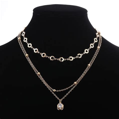 2018 New Exquisite Multilayer Statement Necklace Jewelry Gold Silver Color Crystal Pendant