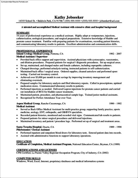 resume templates medical assistant  samples examples format