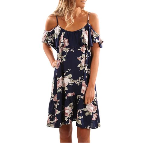 New 2017 Sexy Off Shoulder Flower Print Dress Vintage Ladies Short Mini