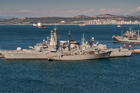 A Long And A Short Navy Vessels In Port Of Valparaiso Chile Editorial