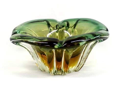 Murano Sommerso Green And Amber Italian Glass Bowl