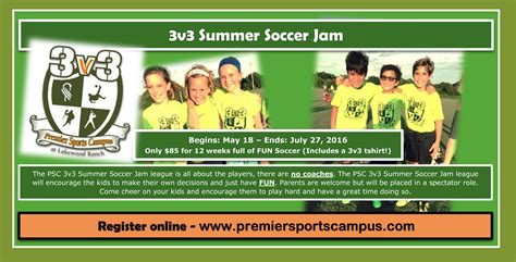 Premier Sports Campus 3v3 Summer Soccer Jam Chargers Soccer Club