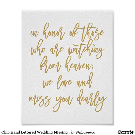 Chic Hand Lettered Wedding Missing Loved Ones Gold Poster | Zazzle.com | Hand lettered wedding ...