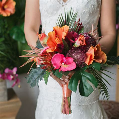 Create A Tropical Bridal Bouquet With Artificial Orchids Hibiscus And
