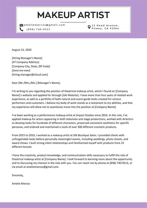A cover letter project manager template you can copy, personalize, and have fully prepared in under 15 minutes. Makeup Artist Cover Letter Sample | Resume Genius