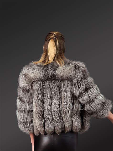 Womens Short And Stylish Real Silver Fox Fur Winter Coat With Unique