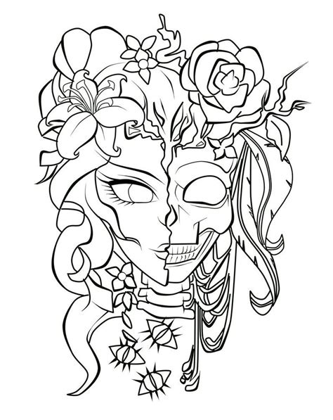 Memento Mori Skull Coloring Page Rose Coloring Page Halloween