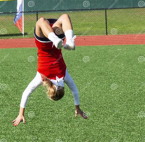 High School Cheerleader Upside Down Doing Flips Editorial Stock Photo