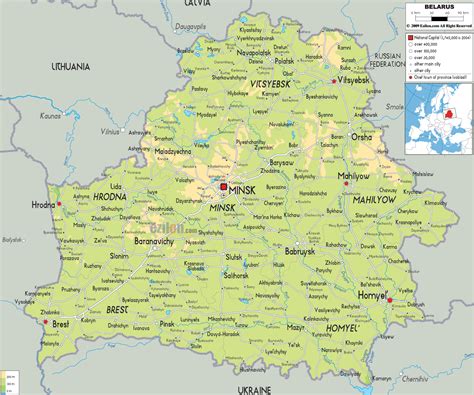Large Detailed Physical And Road Map Of Belarus With All Cities And