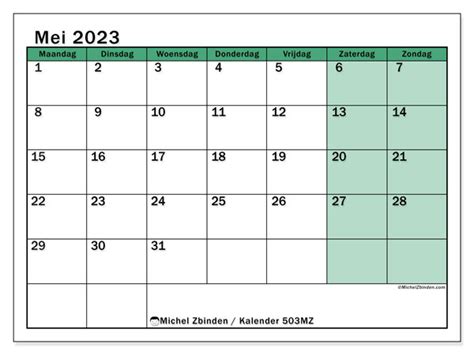 Kalender Mei 2023 Om Af Te Drukken “503mz” Michel Zbinden Nl