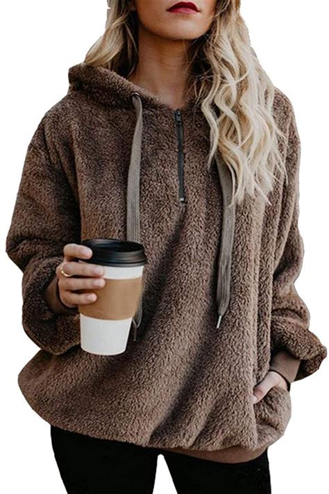 buy sherpa pullover hoodie women s oversized fuzzy fleece pullover hoodie tops with pockets 1 4