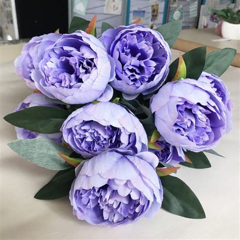 10 Heads Purple Peony For Decoration Artificial Flowers Artificial Silk