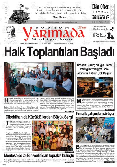 26 Mayıs 2022 tarihli Bodrum Yarimada Gazete Manşetleri