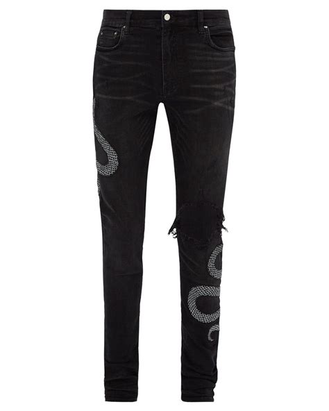 Amiri Snake Embroidered Distressed Skinny Jeans In Black For Men Lyst