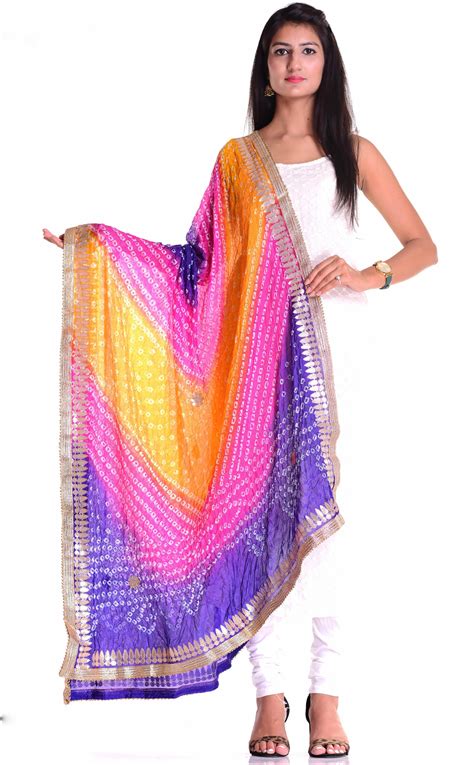 Buy Kastiel Multi Color Bandhani Art Silk Dupatta Gota Patti Work With
